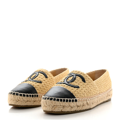 Chanel Braided Fabric Lambskin CC Espadrilles 38 Beige Black 3 of 9