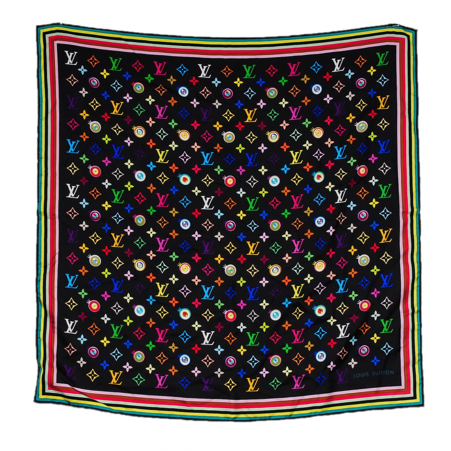 Silk Multicolor Eye Love Scarf Black