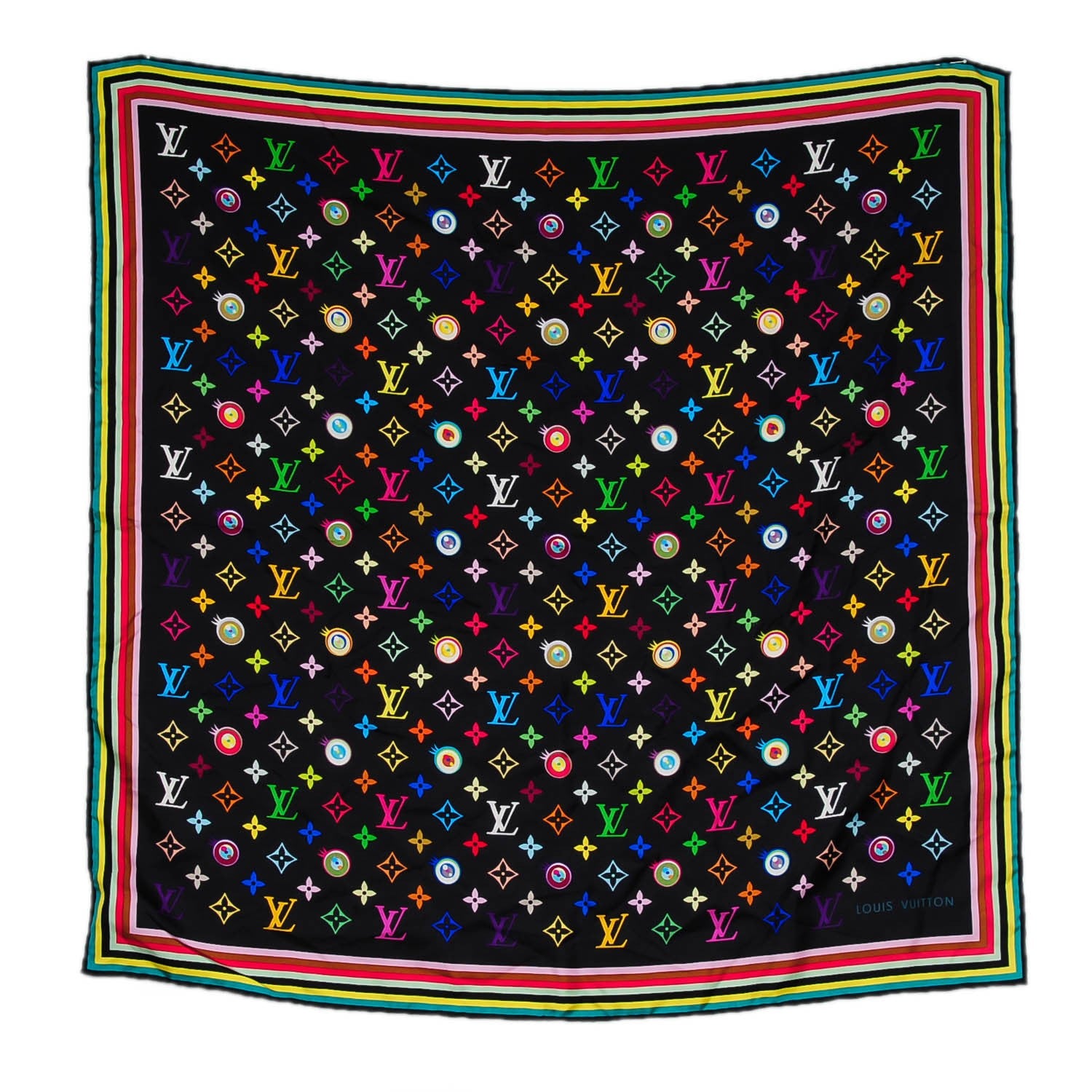 Louis Vuitton Silk Multicolor Eye Love Scarf Black 2 of 5