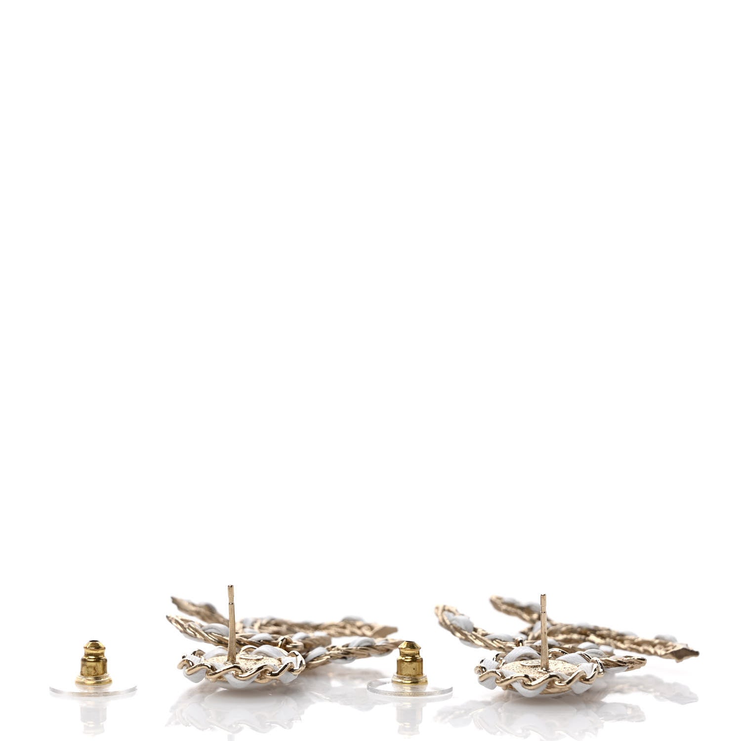 Chanel Lambskin Metal Chain CC Drop Earrings White Gold 3 of 5