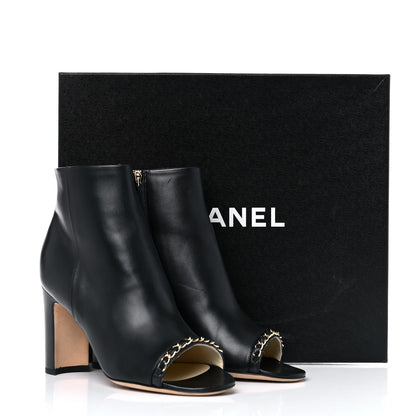 Chanel Lambskin CC Chain Peep Toe Short Boots 37.5 Black 14 of 14