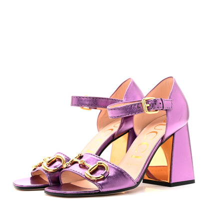 Gucci Metallic Nappa Horsebit Cross Strap 95mm Sandals 38.5 Violet 3 of 19
