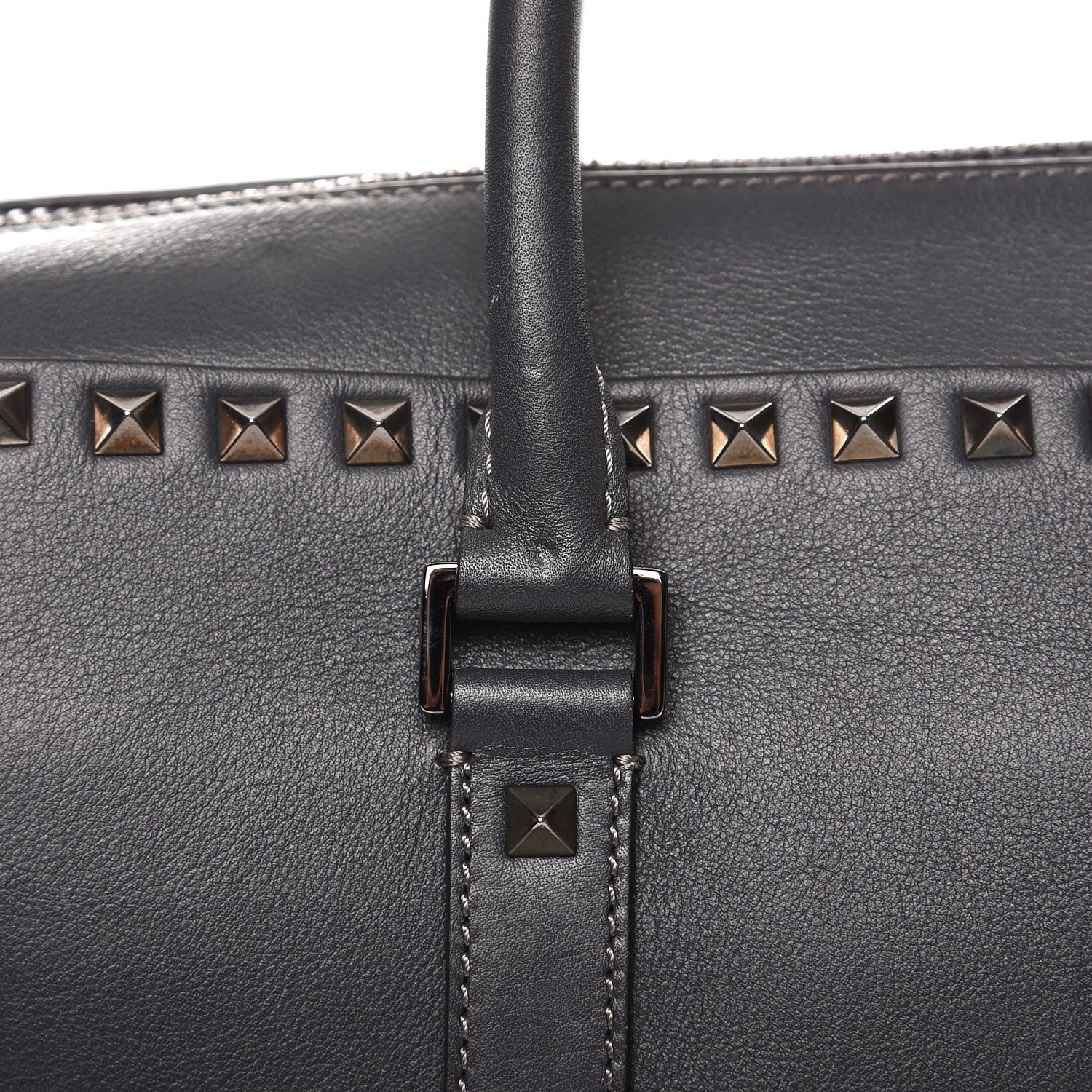 Valentino Garavani Mens Calfskin Rockstud Briefcase Grey 10 of 12