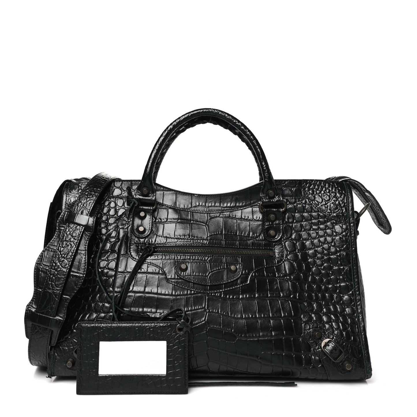 Calfskin Crocodile Embossed Classic Hardware City Black