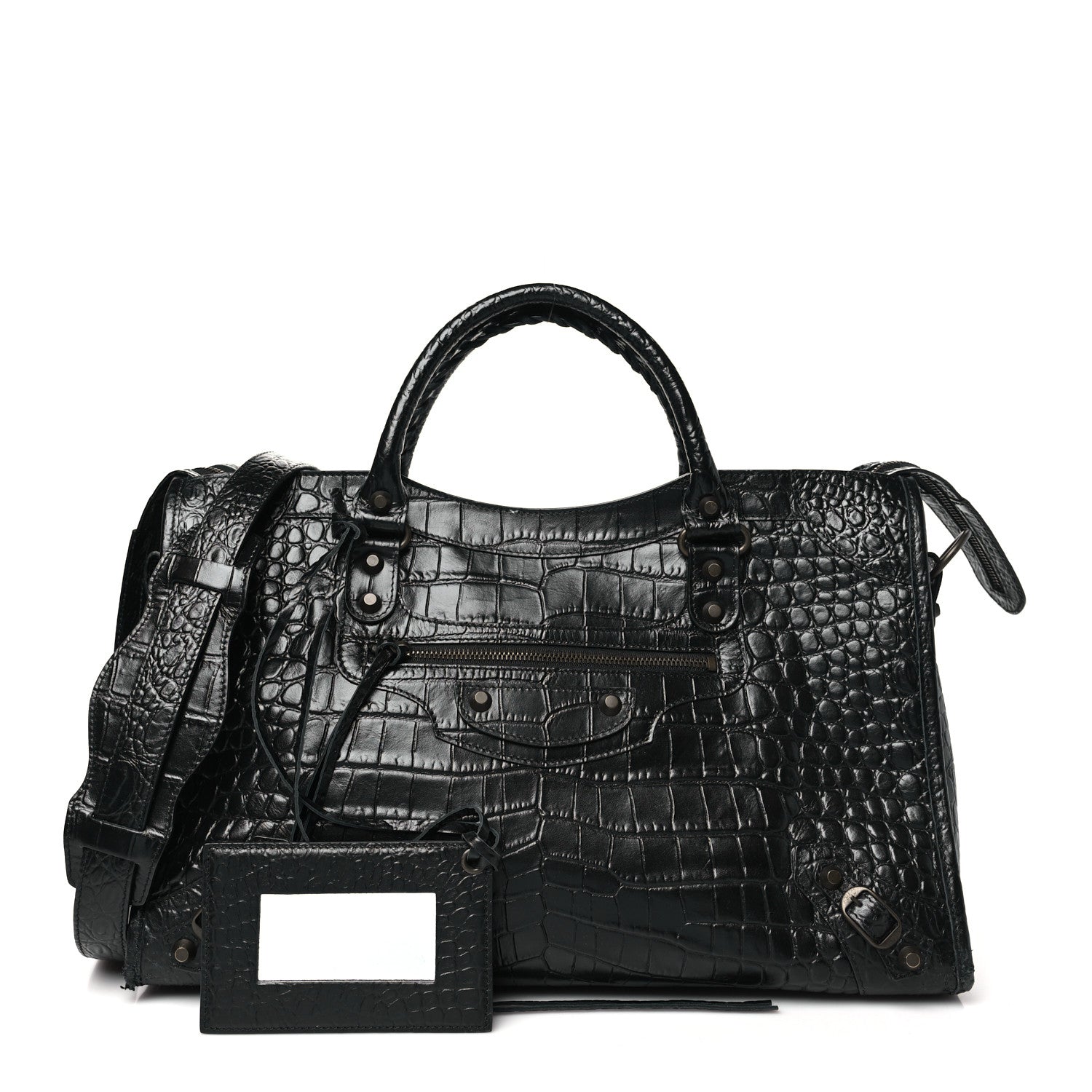 Balenciaga Calfskin Crocodile Embossed Classic Hardware City Black 3 of 13