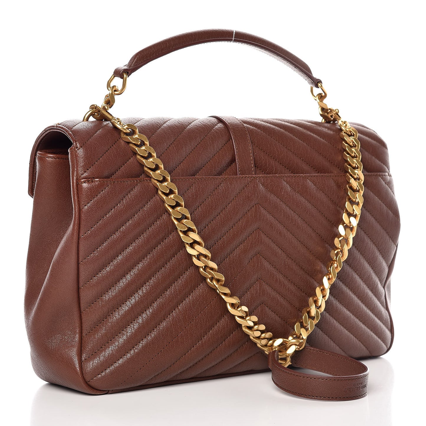 Sheepskin Matelasse Chevron Monogram Large College Satchel Cognac