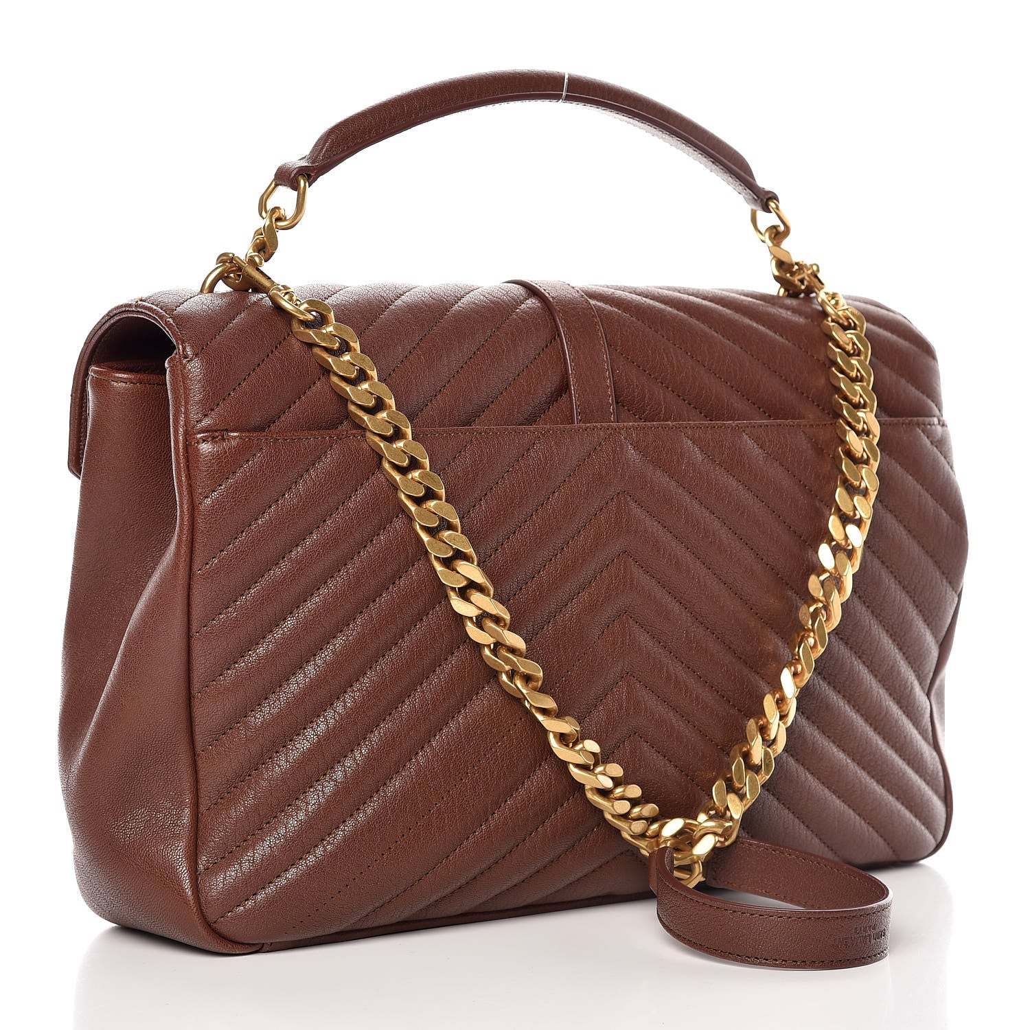 Saint Laurent Sheepskin Matelasse Chevron Monogram Large College Satchel Cognac 4 of 14