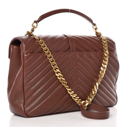 Saint Laurent Sheepskin Matelasse Chevron Monogram Large College Satchel Cognac 4 of 14