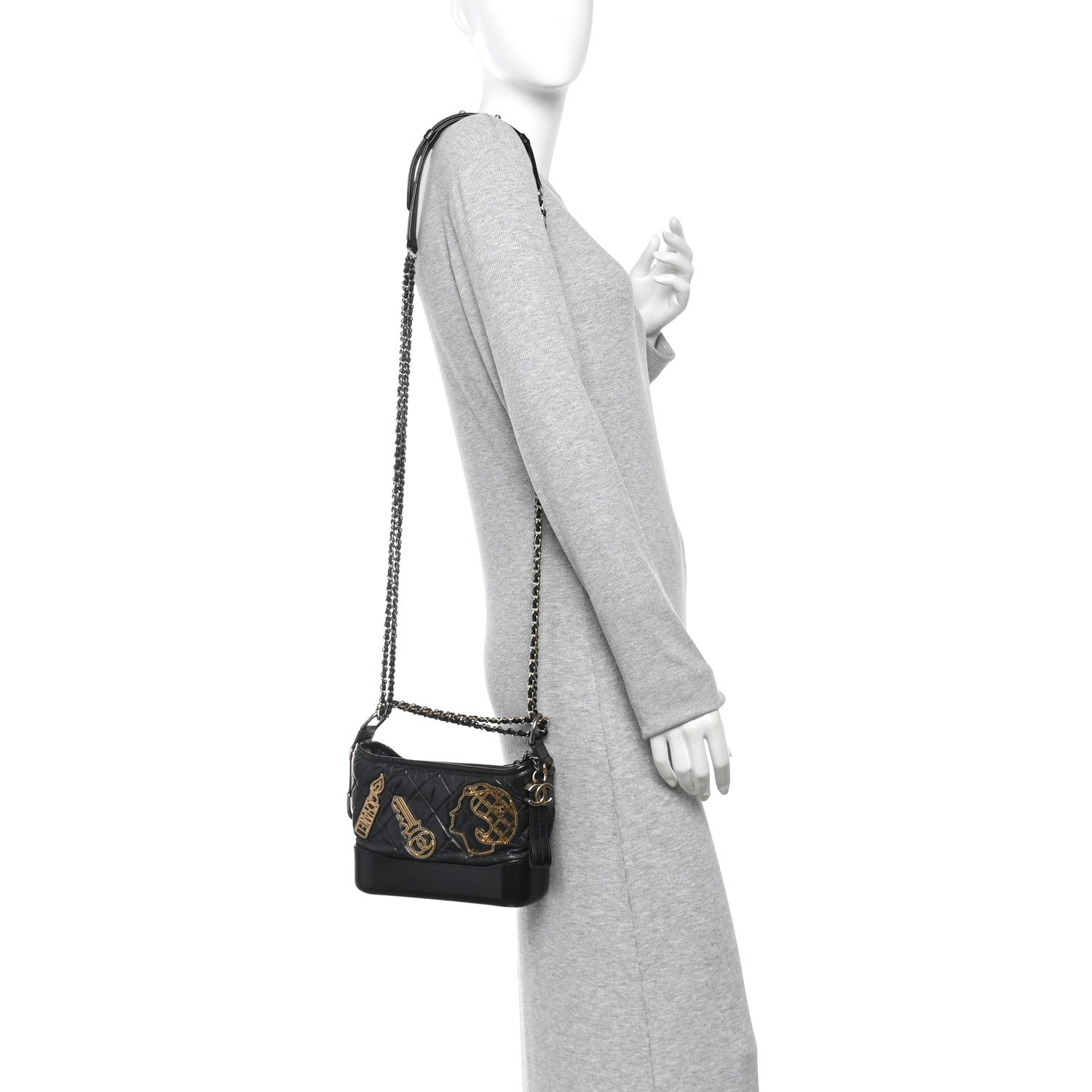 Chanel Aged Calfskin Quilted Charms Small Gabrielle Hobo Black 2 of 10