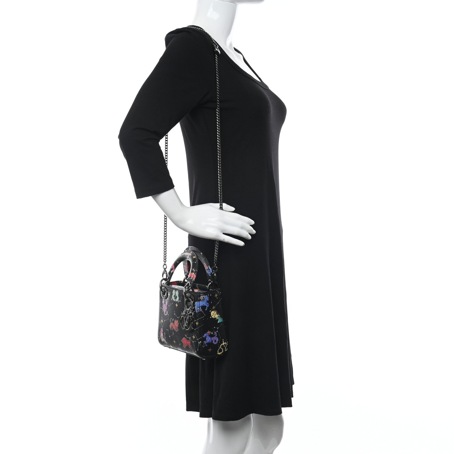 Christian Dior Calfskin Pixel Zodiac Mini Lady Dior Black Multicolor 2 of 10