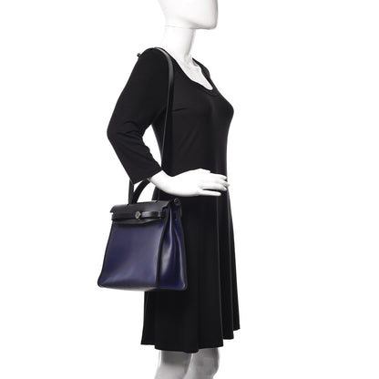 Hermes Toile H Berline Vache Hunter Herbag Zip PM 31 Bleu Encre Black 3 of 12