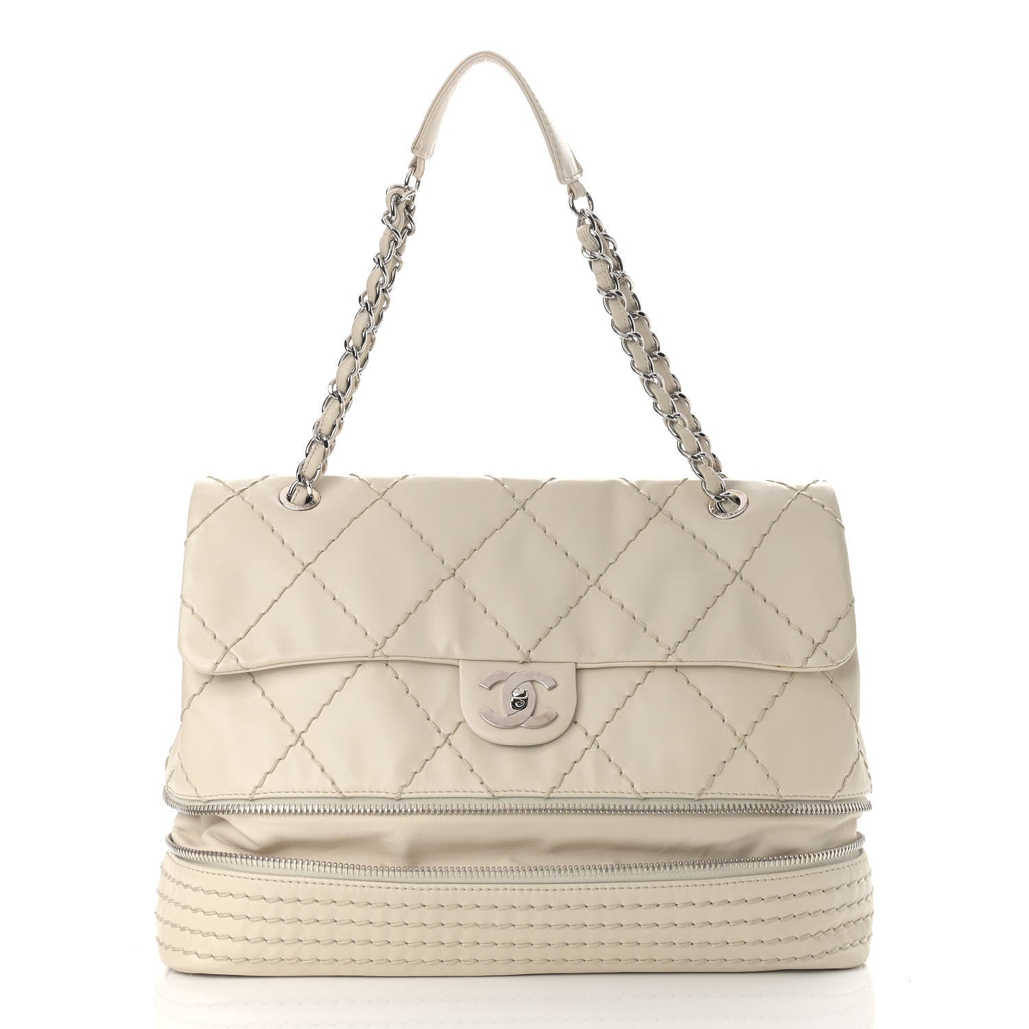 Chanel Calfskin Stitched Large Expandable Flap Bag White 3 of 15