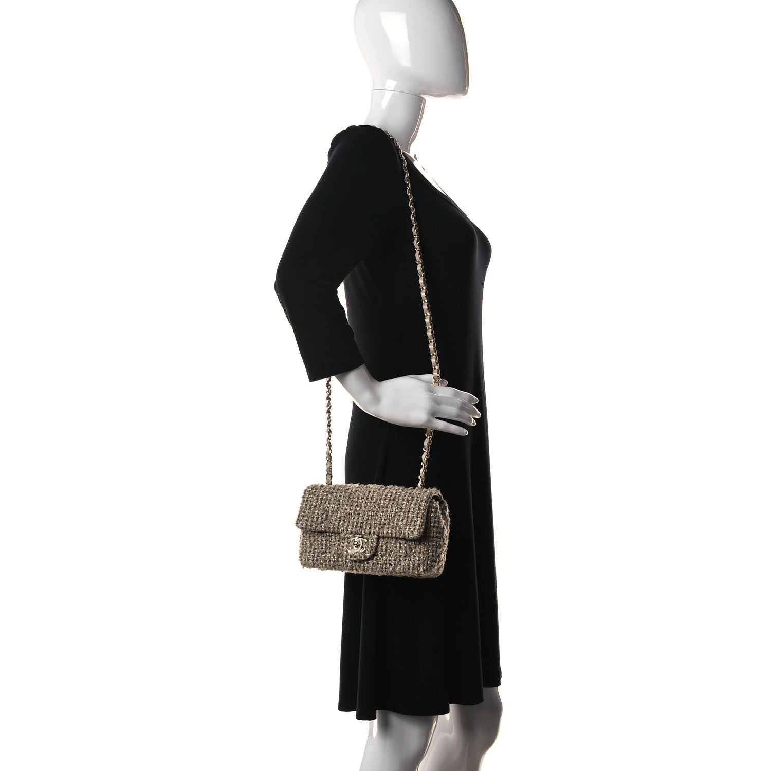Chanel Tweed Quilted Mini Rectangular Flap Beige 2 of 9