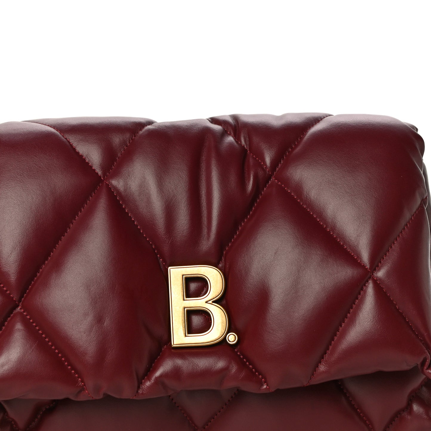 Nappa Calfskin Quilted Touch B Puffy Clutch Dark Red