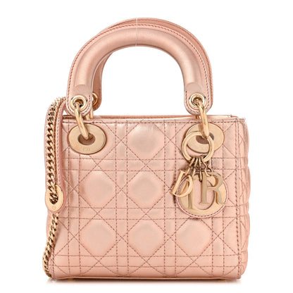 Christian Dior Metallic Grained Calfskin Cannage Mini Lady Dior Gold Rose 1 of 10