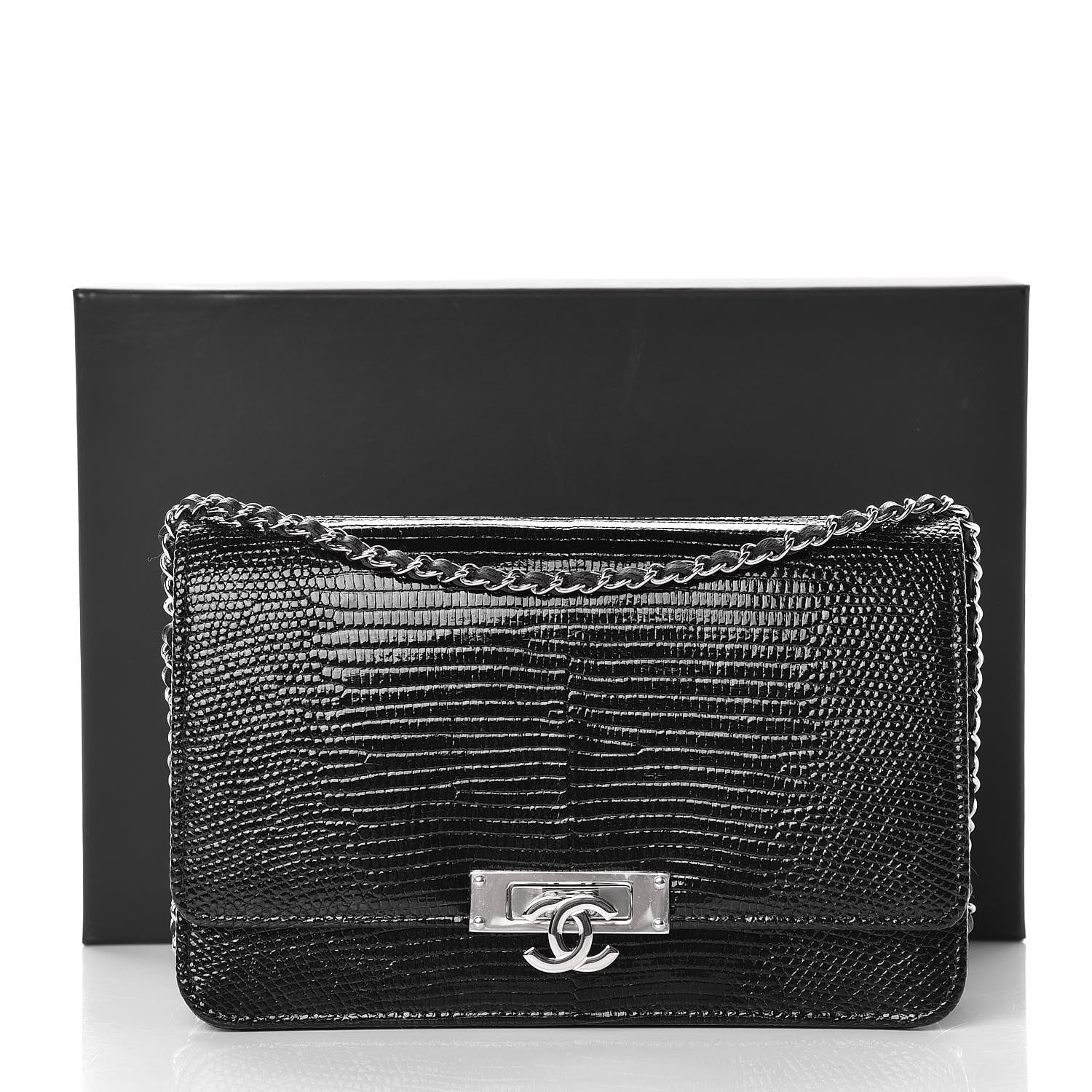 Chanel Lizard Golden Class Wallet on Chain WOC Black 11 of 11