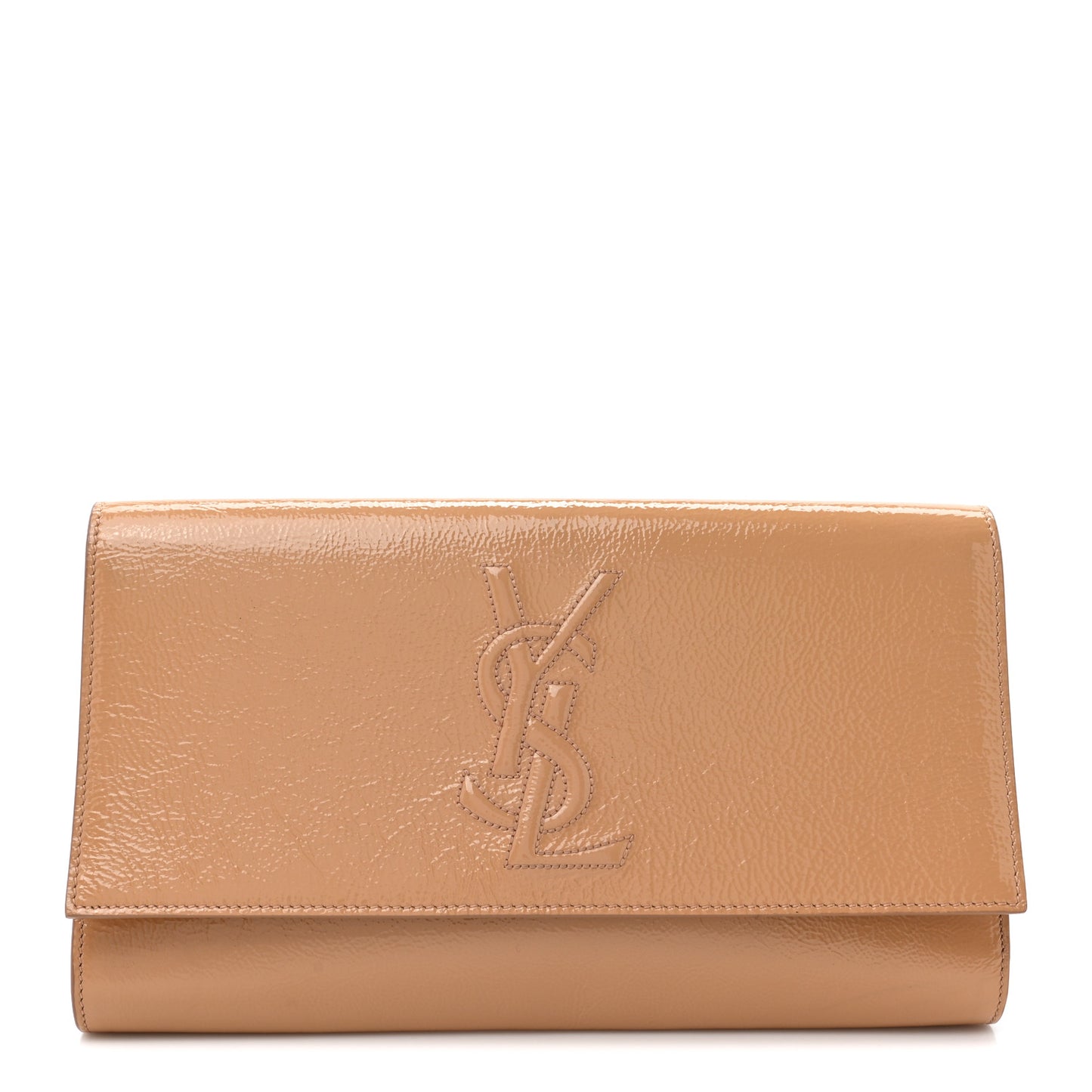 Textured Patent Calfskin Monogram Large Belle De Jour Clutch Beige
