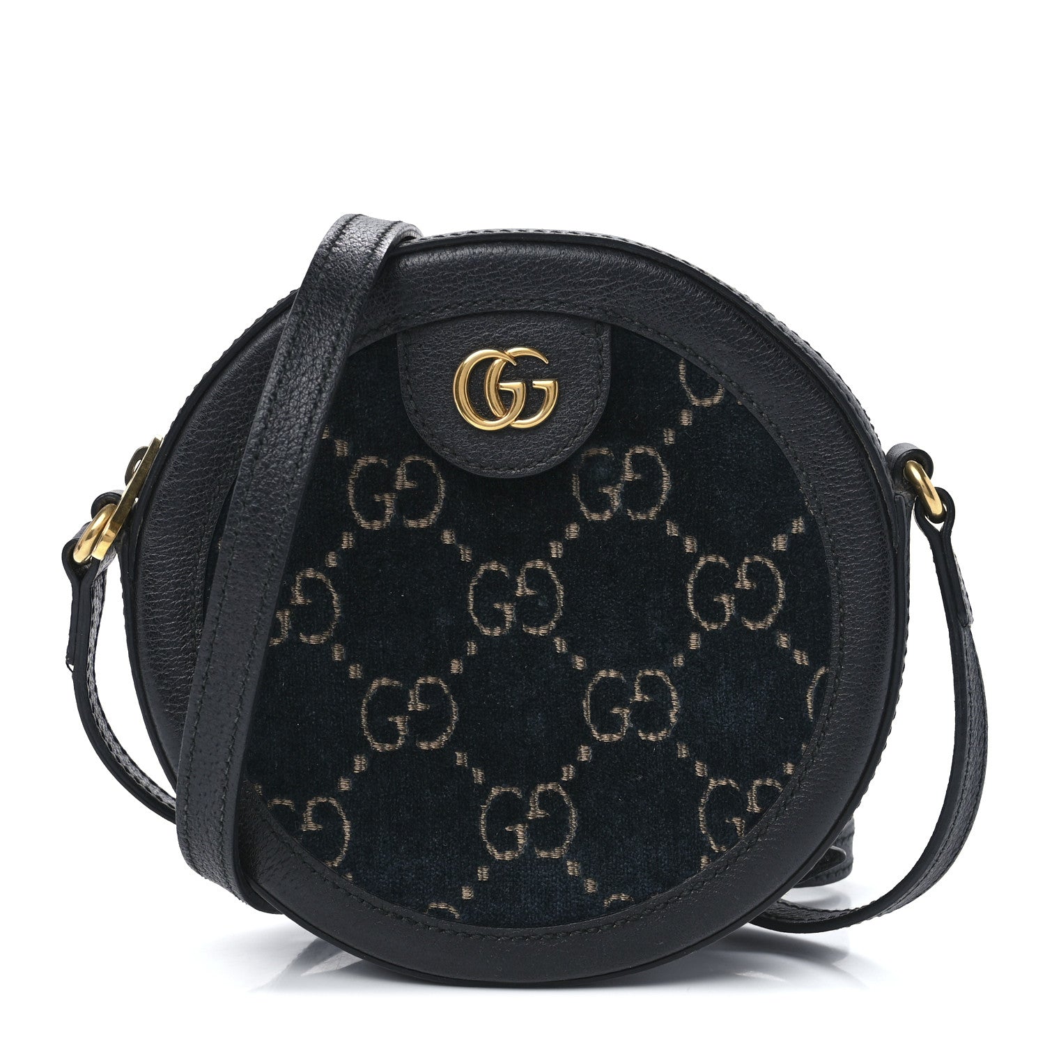 Gucci Velvet Calfskin GG Monogram Round Shoulder Bag Blue Beige 1 of 12
