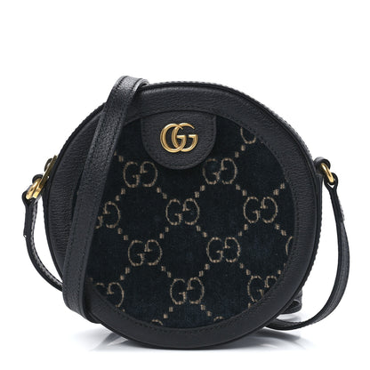 Gucci Velvet Calfskin GG Monogram Round Shoulder Bag Blue Beige 1 of 12