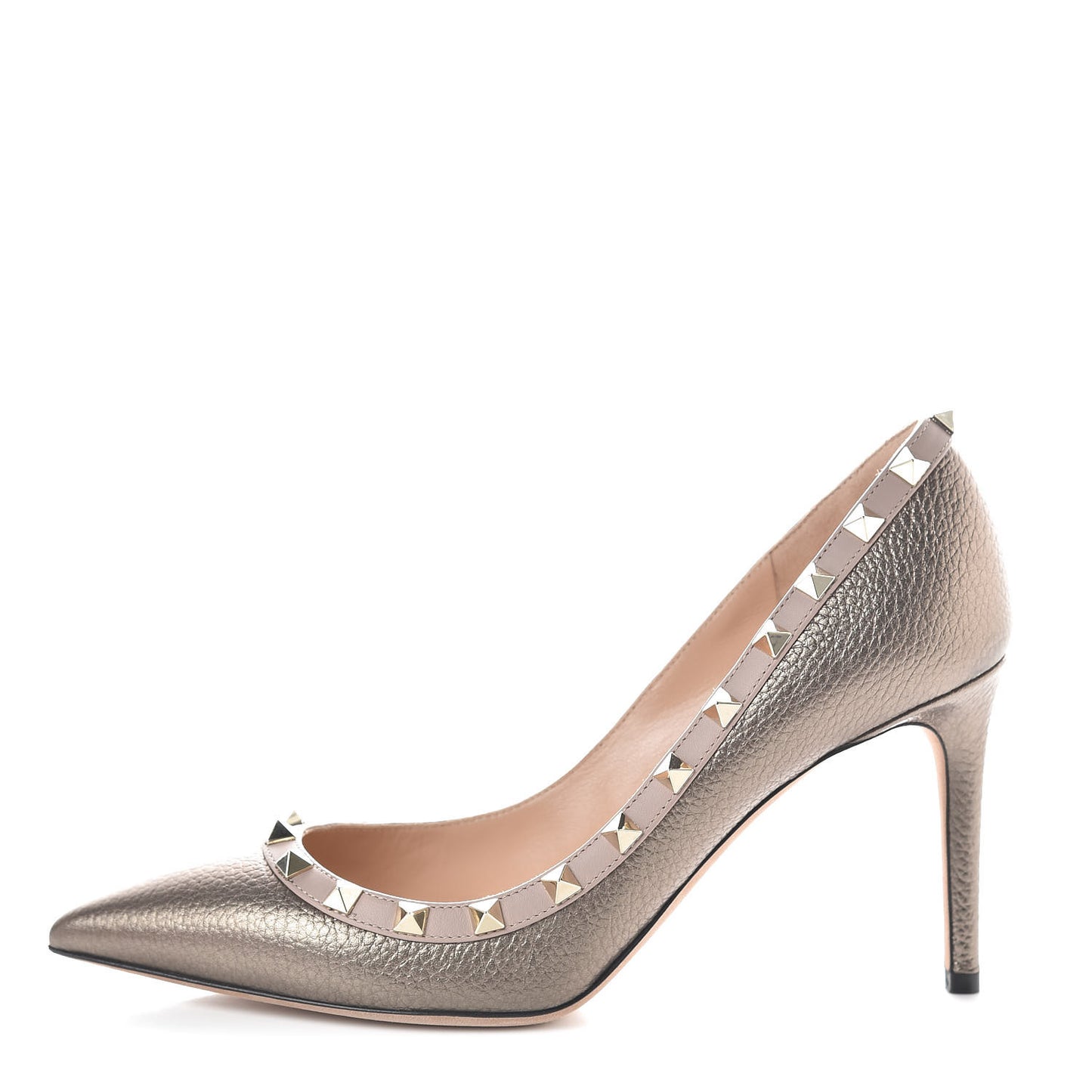 Metallic Pebbled Calfskin Rockstud 85mm Pumps 39 Sasso Poudre