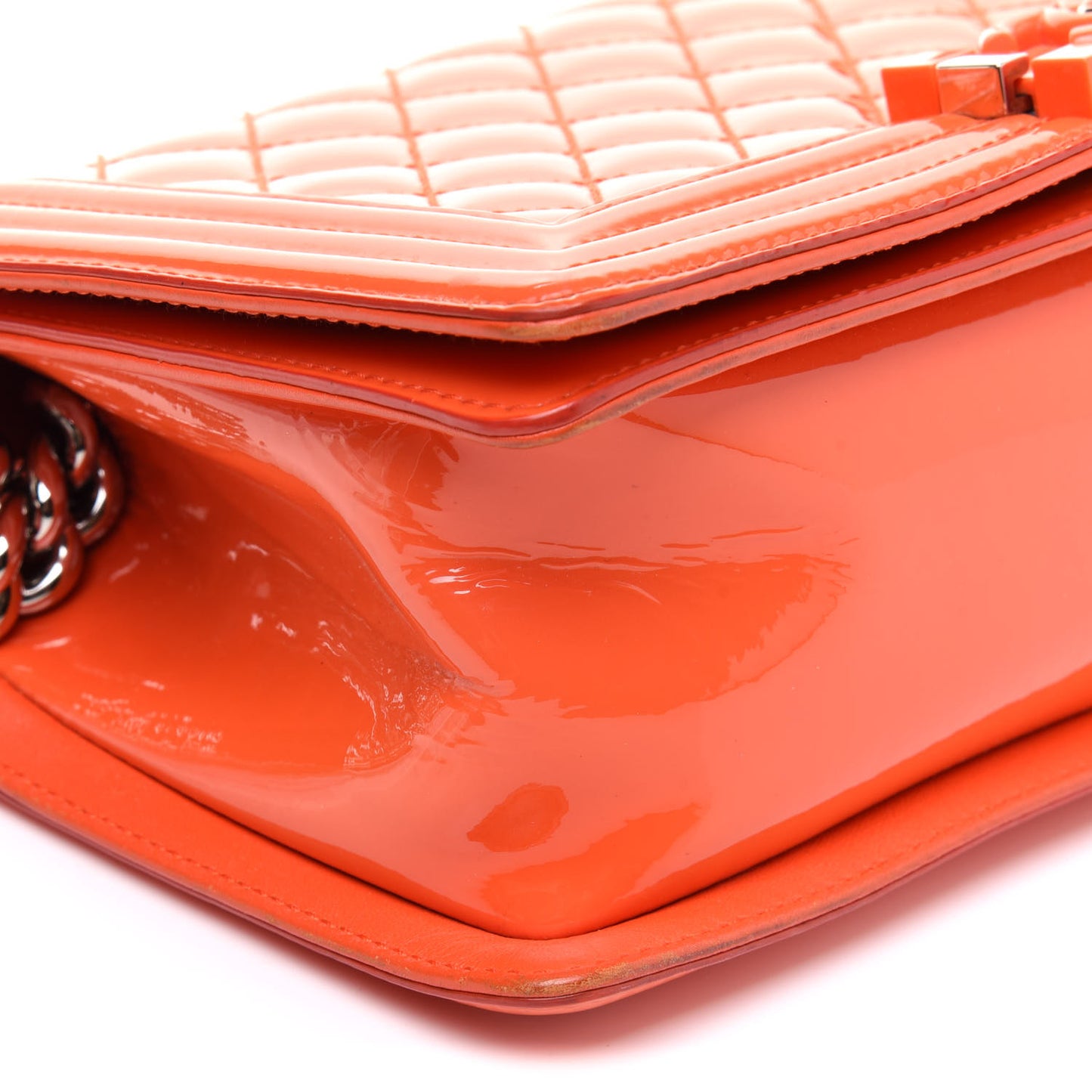 Patent Calfskin Quilted Medium Plexiglass Boy Flap Orange