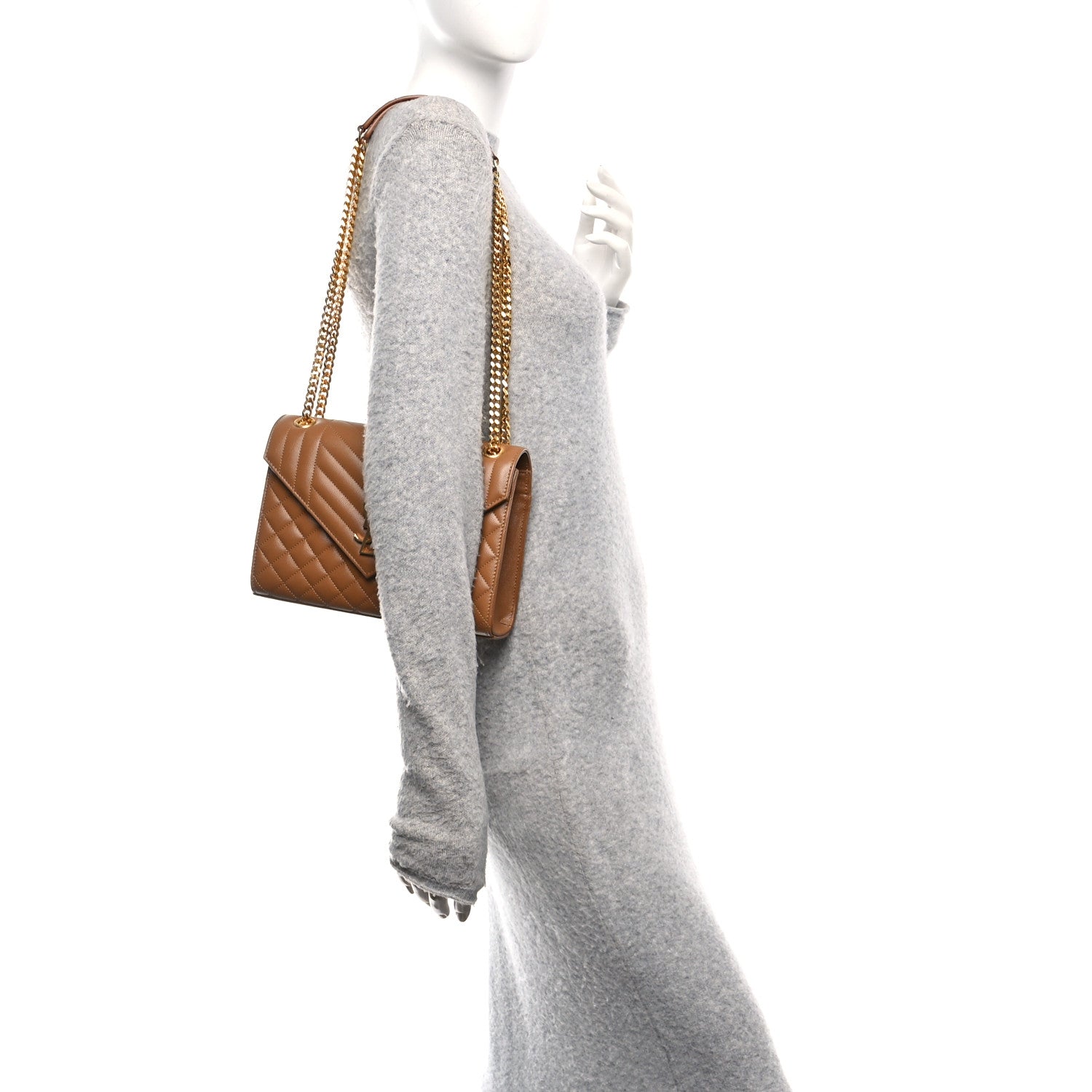 Saint Laurent Grain De Poudre Textured Mixed Matelasse Triquilt Medium Monogram Satchel Dark Natural 2 of 12