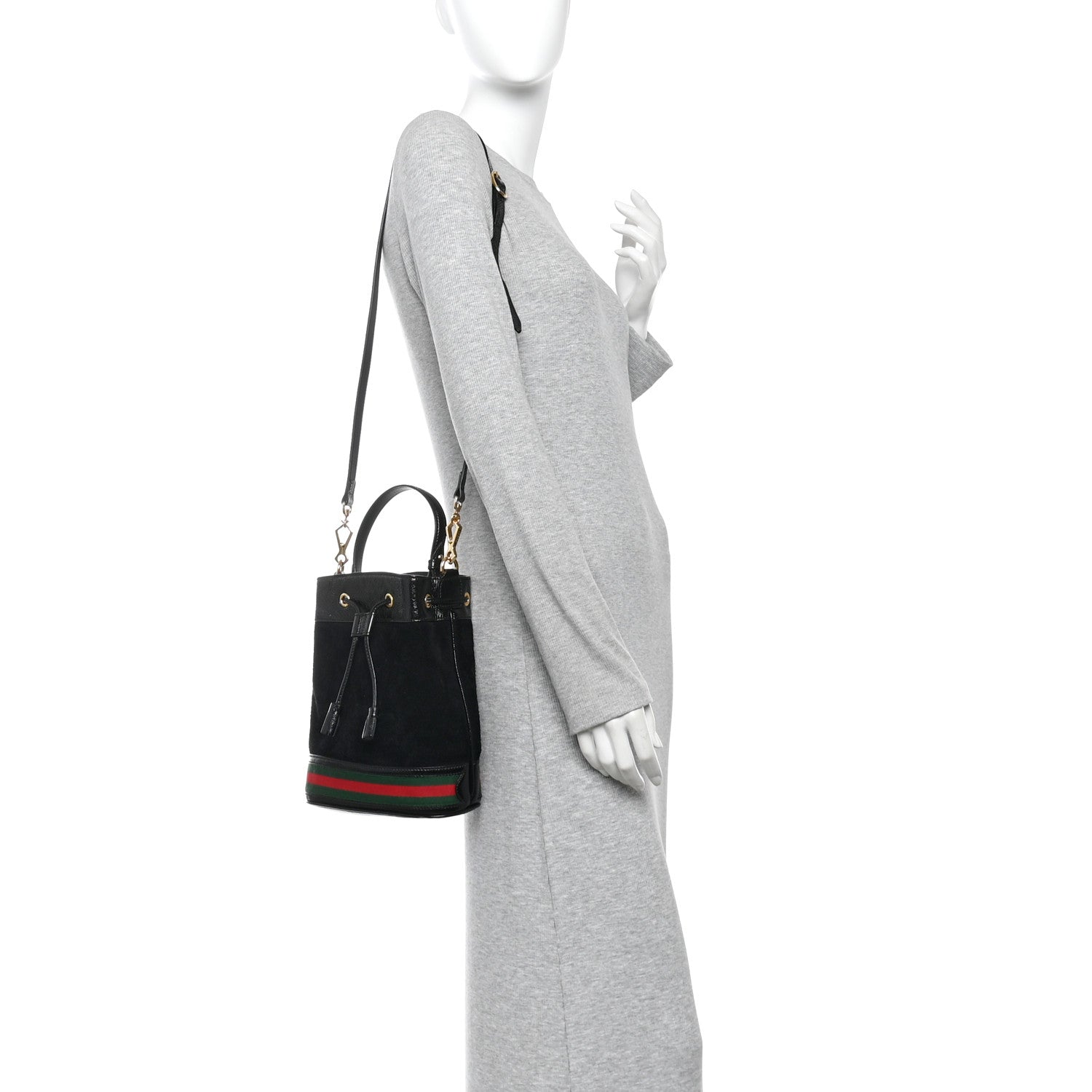 Gucci Suede Patent Web Small Ophidia Bucket Bag Black 2 of 11