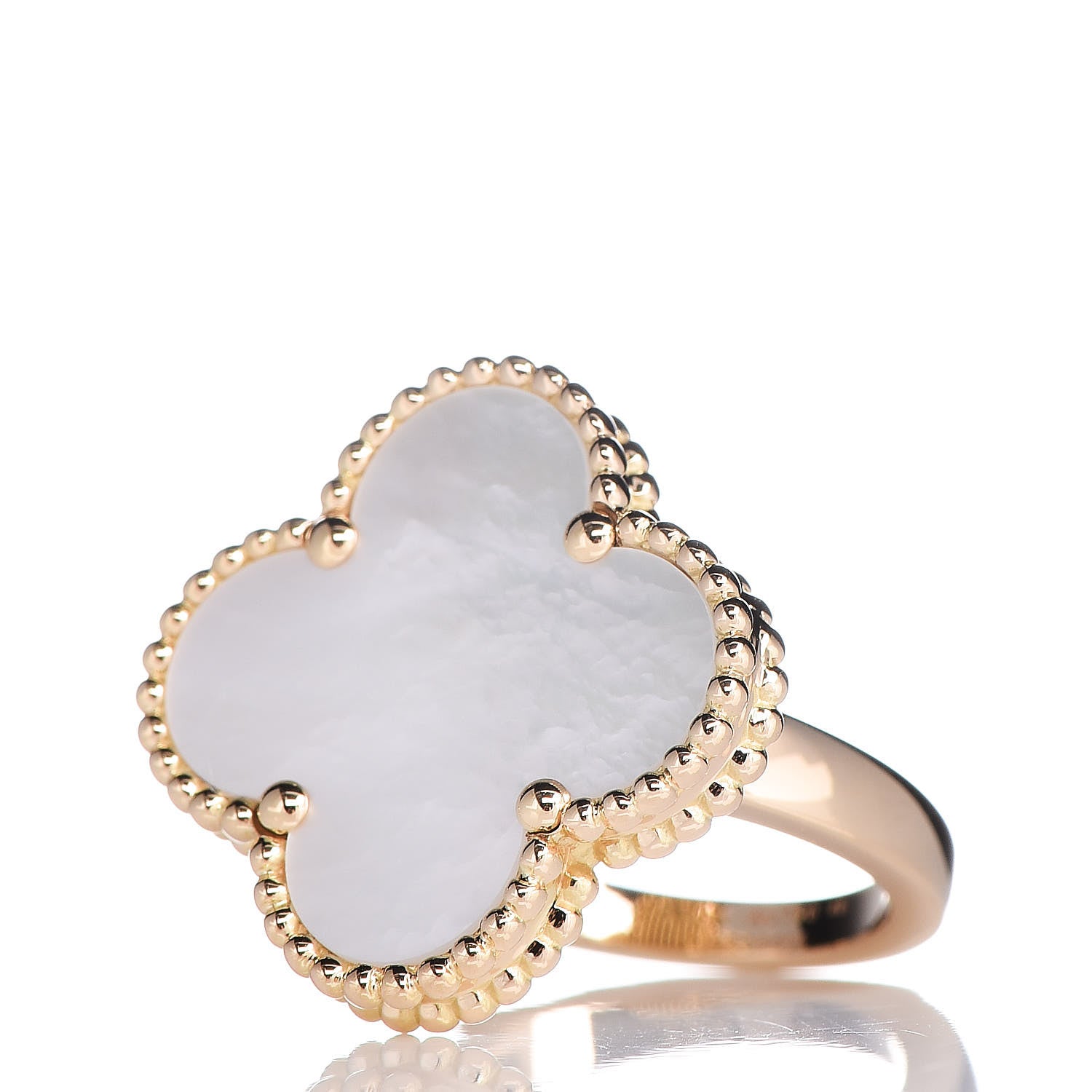 Van Cleef & Arpels 18K Yellow Gold Mother of Pearl Magic Alhambra Ring 48 4.5 3 of 5