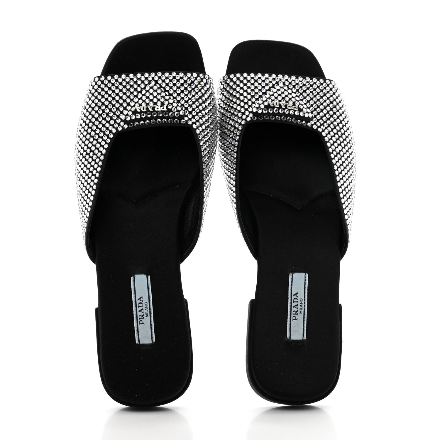 Prada Satin Crystal Logo 10mm Slide Sandals 39 Black 2 of 8