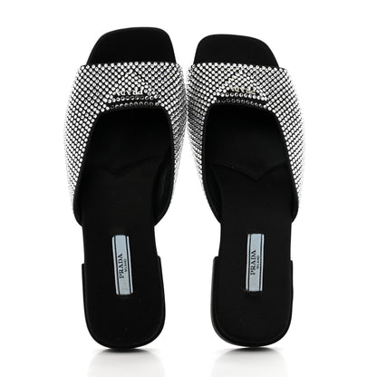 Prada Satin Crystal Logo 10mm Slide Sandals 39 Black 2 of 8