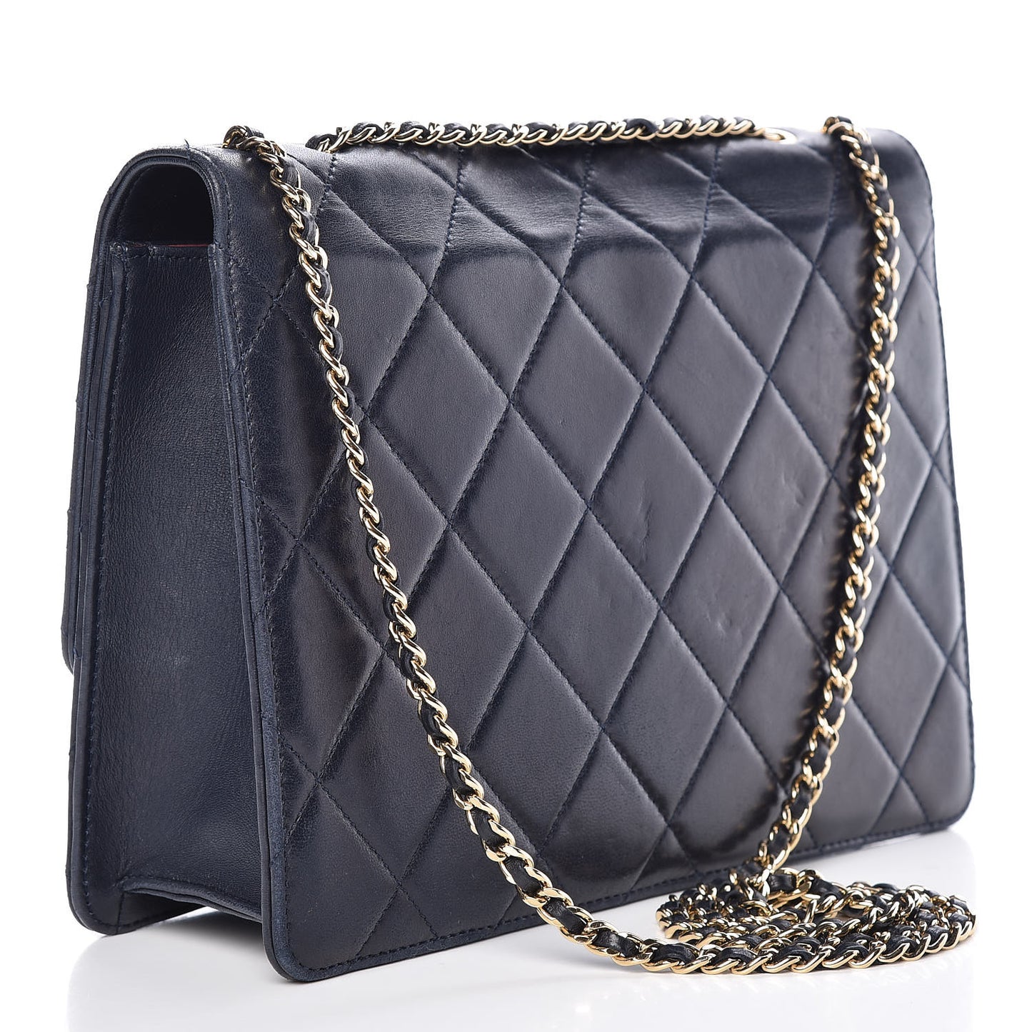 Lambskin Quilted Medium Golden Class Flap Marine
