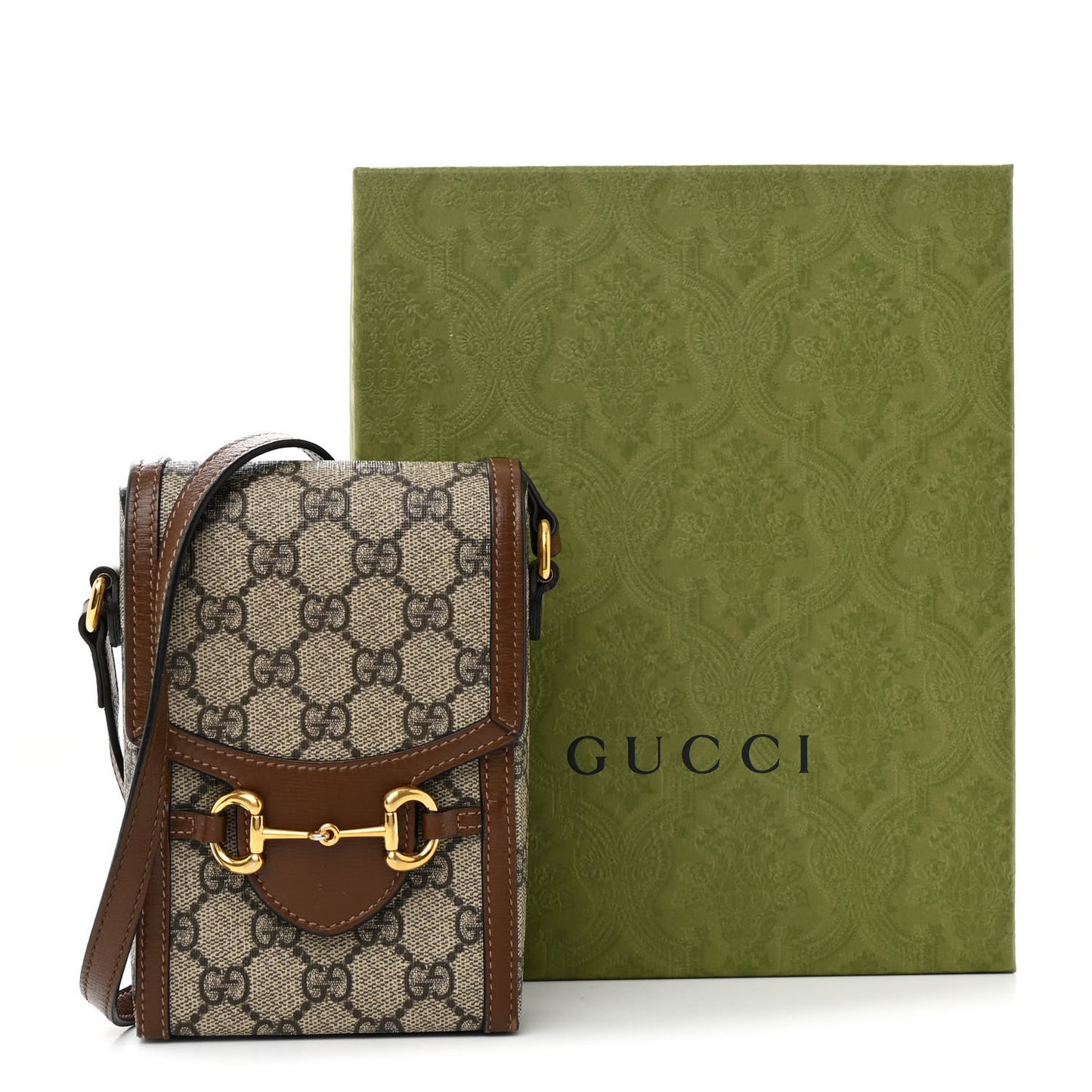 GG Supreme Monogram Mini Horsebit 1955 Crossbody Bag Beige Brown Sugar