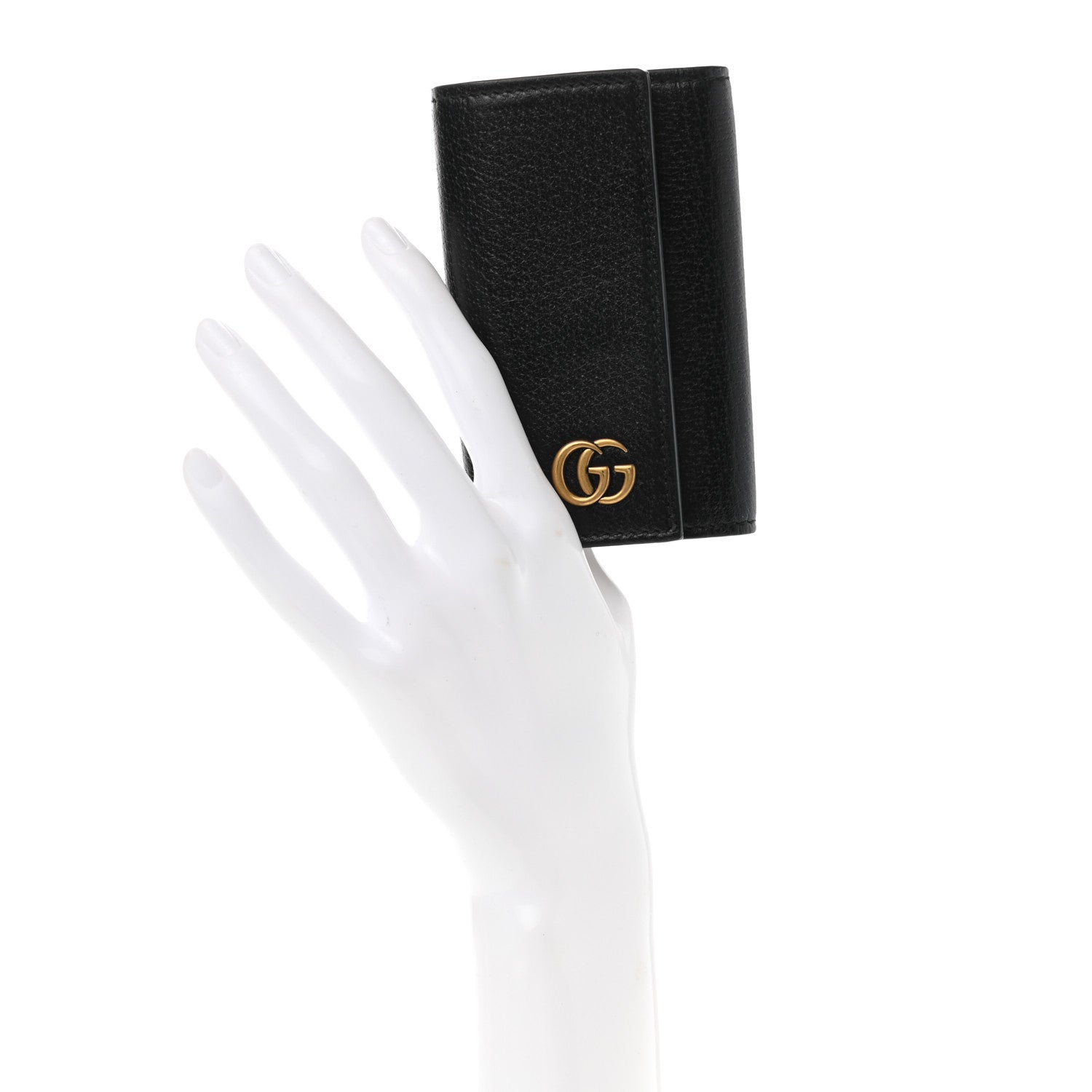 Gucci Calfskin Boar Effect GG Marmont 6 Key Holder Black 2 of 9