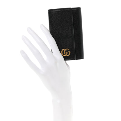 Gucci Calfskin Boar Effect GG Marmont 6 Key Holder Black 2 of 9