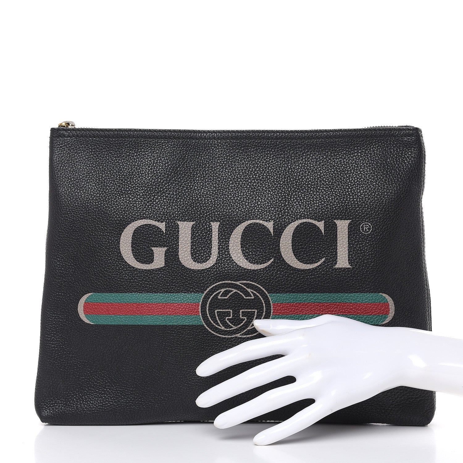 Gucci Pebbled Calfskin Medium Logo Portfolio Clutch Black 2 of 9