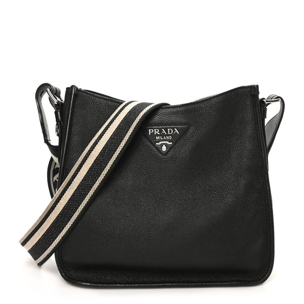 Prada Vitello Daino Soft Hobo Messenger Bag Black 1793318