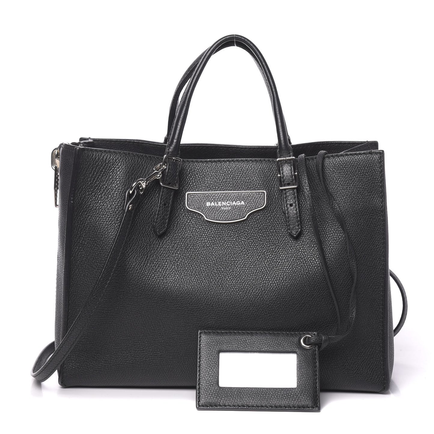 Grained Calfskin Plate Hardware Papier A6 Zip Around Tote Black