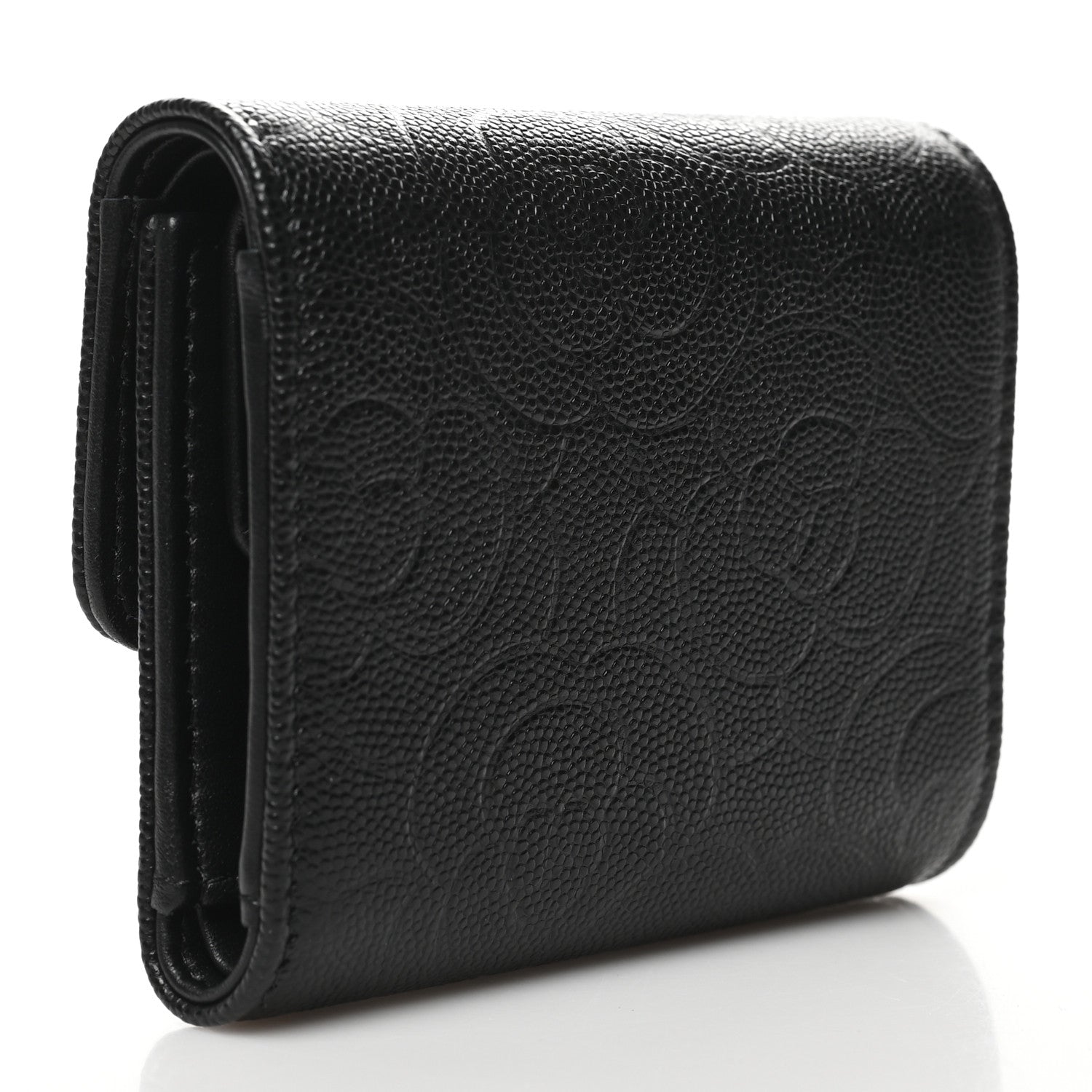 Chanel Caviar Camellia Embossed Compact Wallet Black 3 of 11