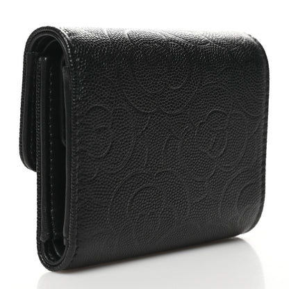 Chanel Caviar Camellia Embossed Compact Wallet Black 3 of 11