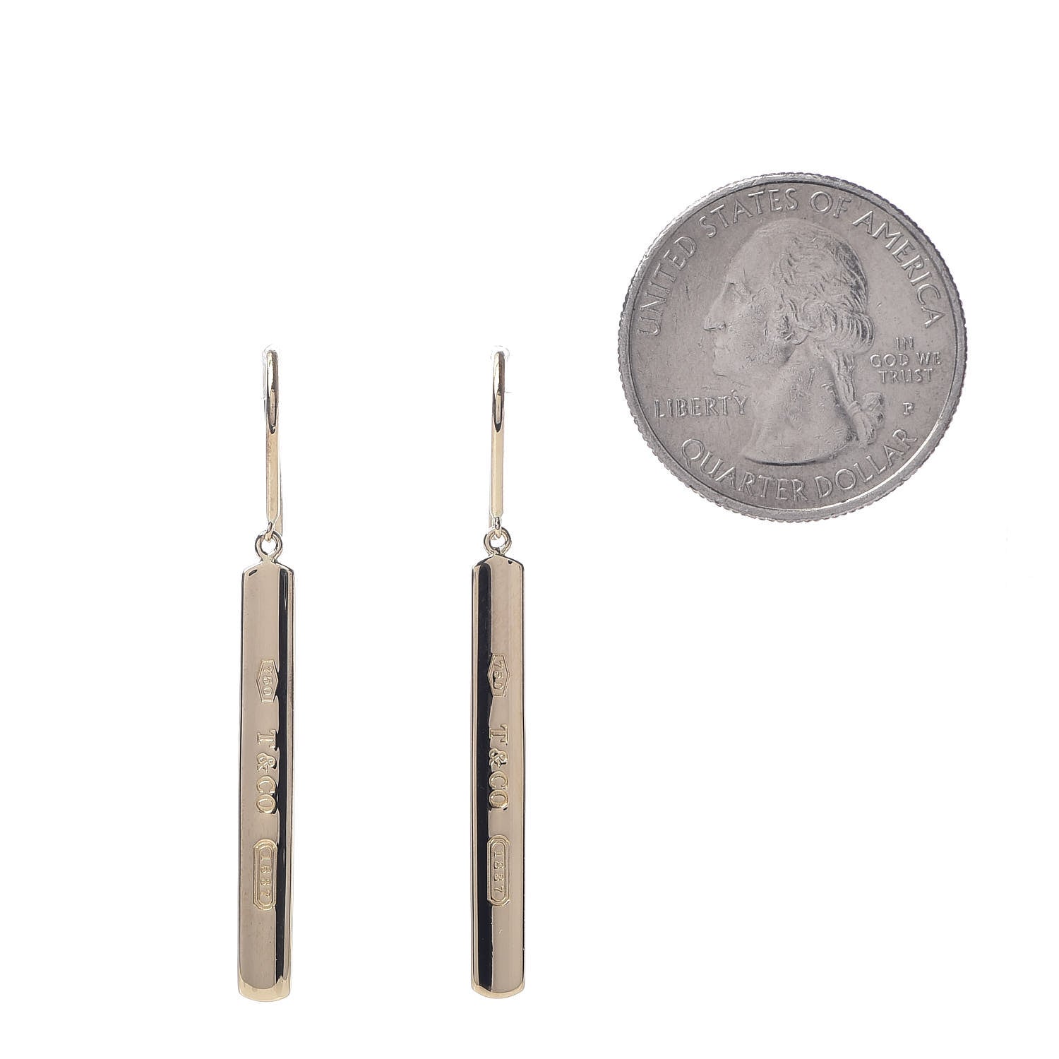 Tiffany 18K Yellow Gold 1837 Bar Drop Earrings 2 of 3