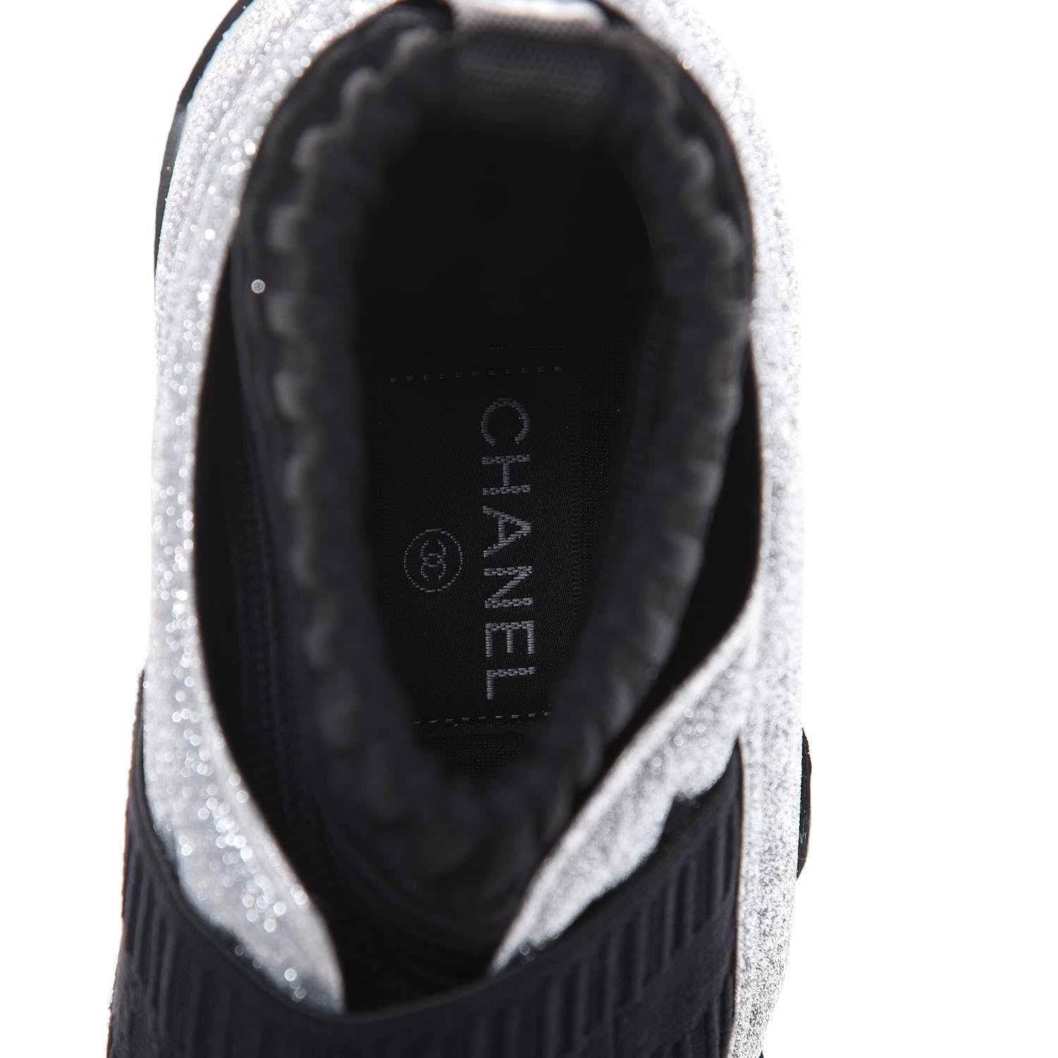 Chanel Glitter Stretch Fabric CC Sneakers 40 Black Silver 8 of 9