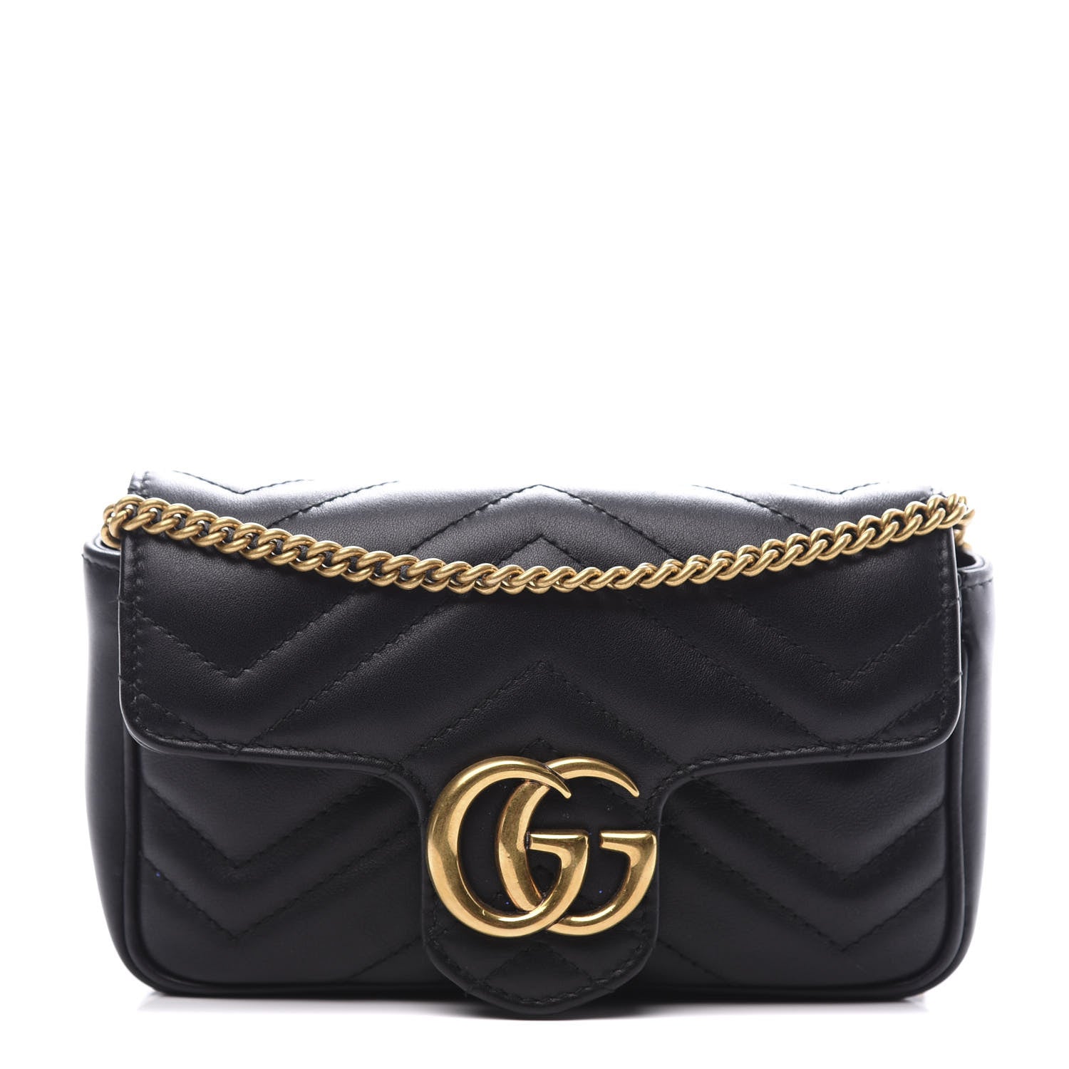 Gucci Calfskin Matelasse Super Mini GG Marmont Shoulder Bag Black 1 of 9