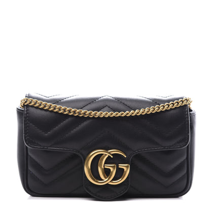 Gucci Calfskin Matelasse Super Mini GG Marmont Shoulder Bag Black 1 of 9