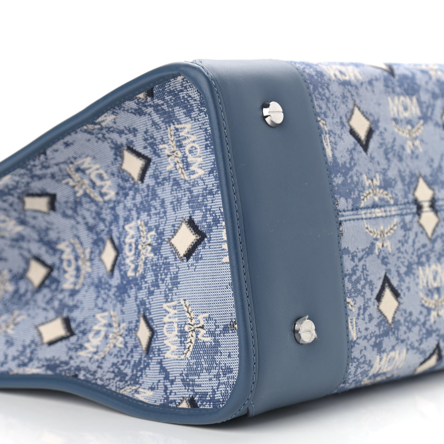 MCM Jacquard Monogram Large Tote Blue 9 of 10