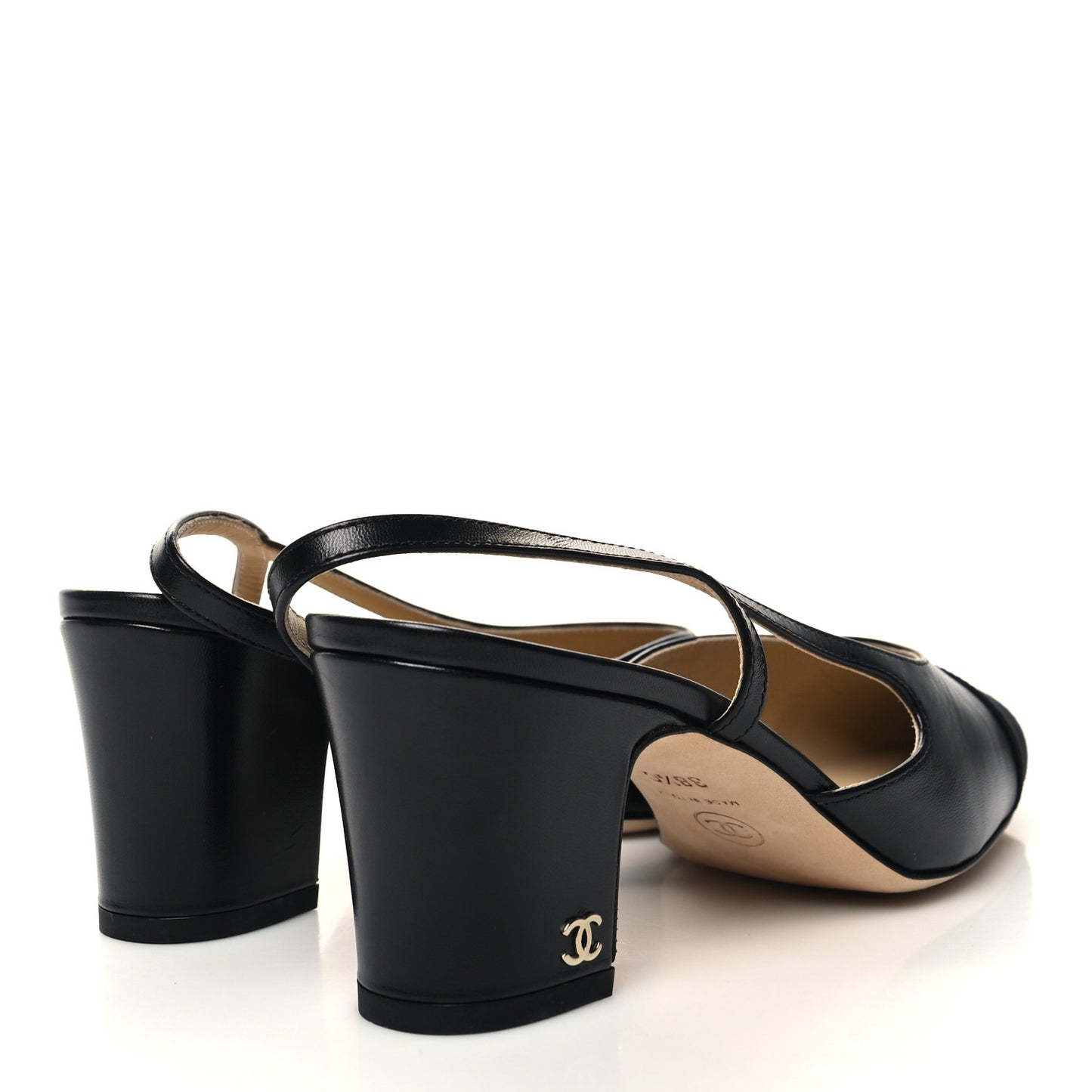 Goatskin Grosgrain Cap Toe CC Slingback Sandals 38.5 Black
