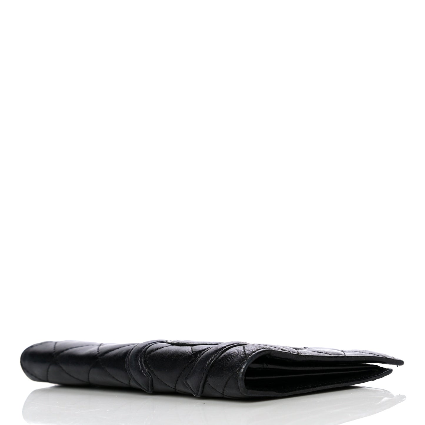 Aged Calfskin Quilted Cambon Yen Wallet Black