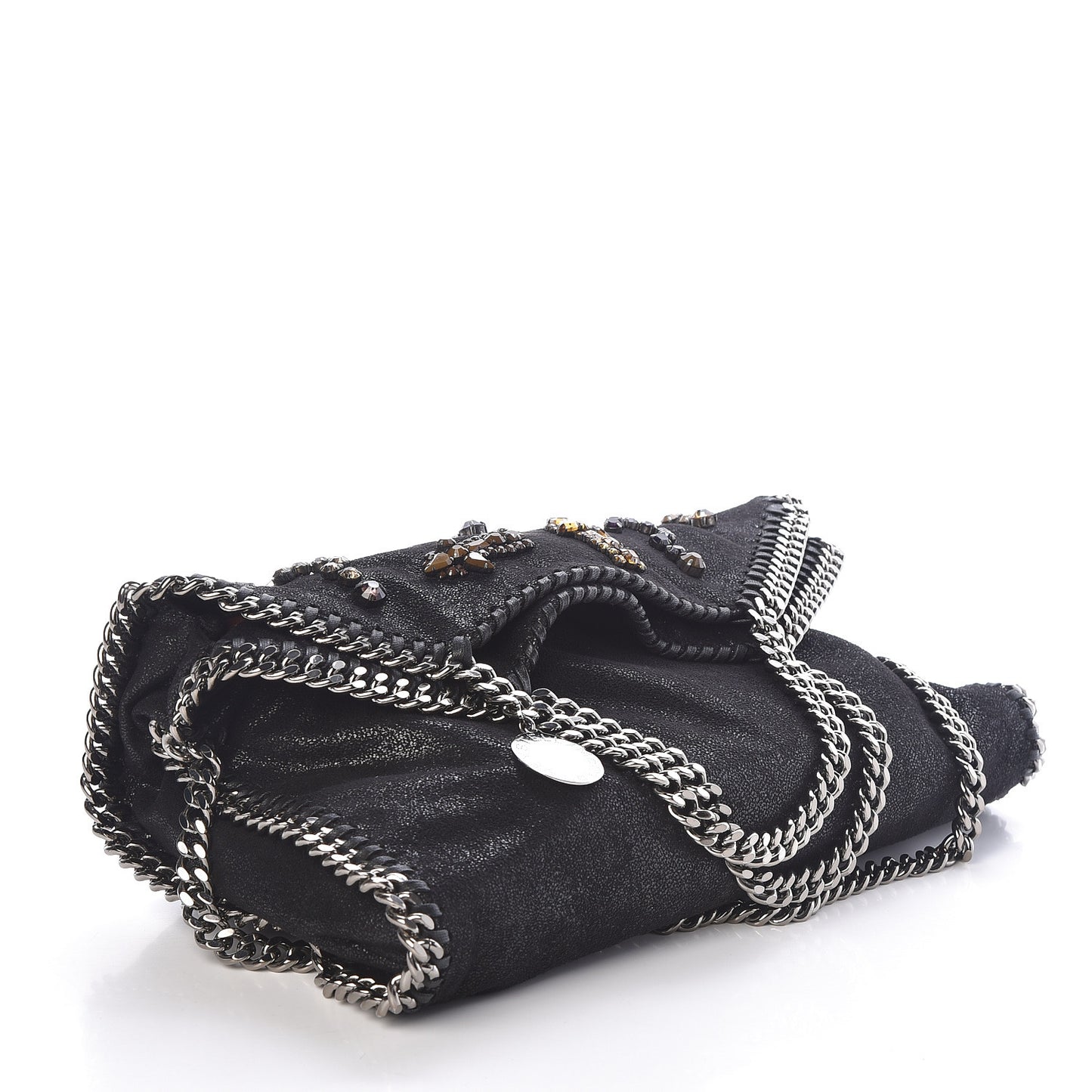 Embellished Shaggy Deer Small Falabella Fold Over Tote Black