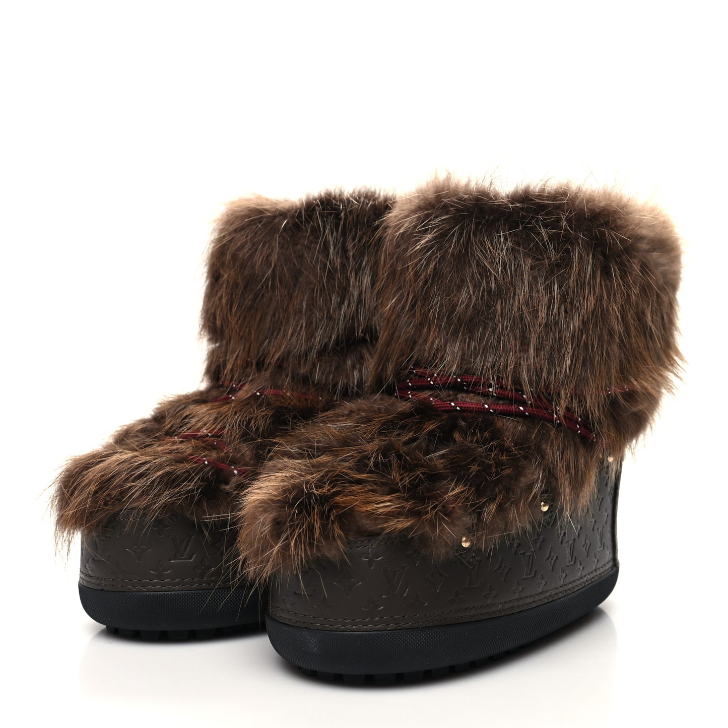 Beaver Calfskin Monogram Off Piste Flat Half Boots 37 Brown
