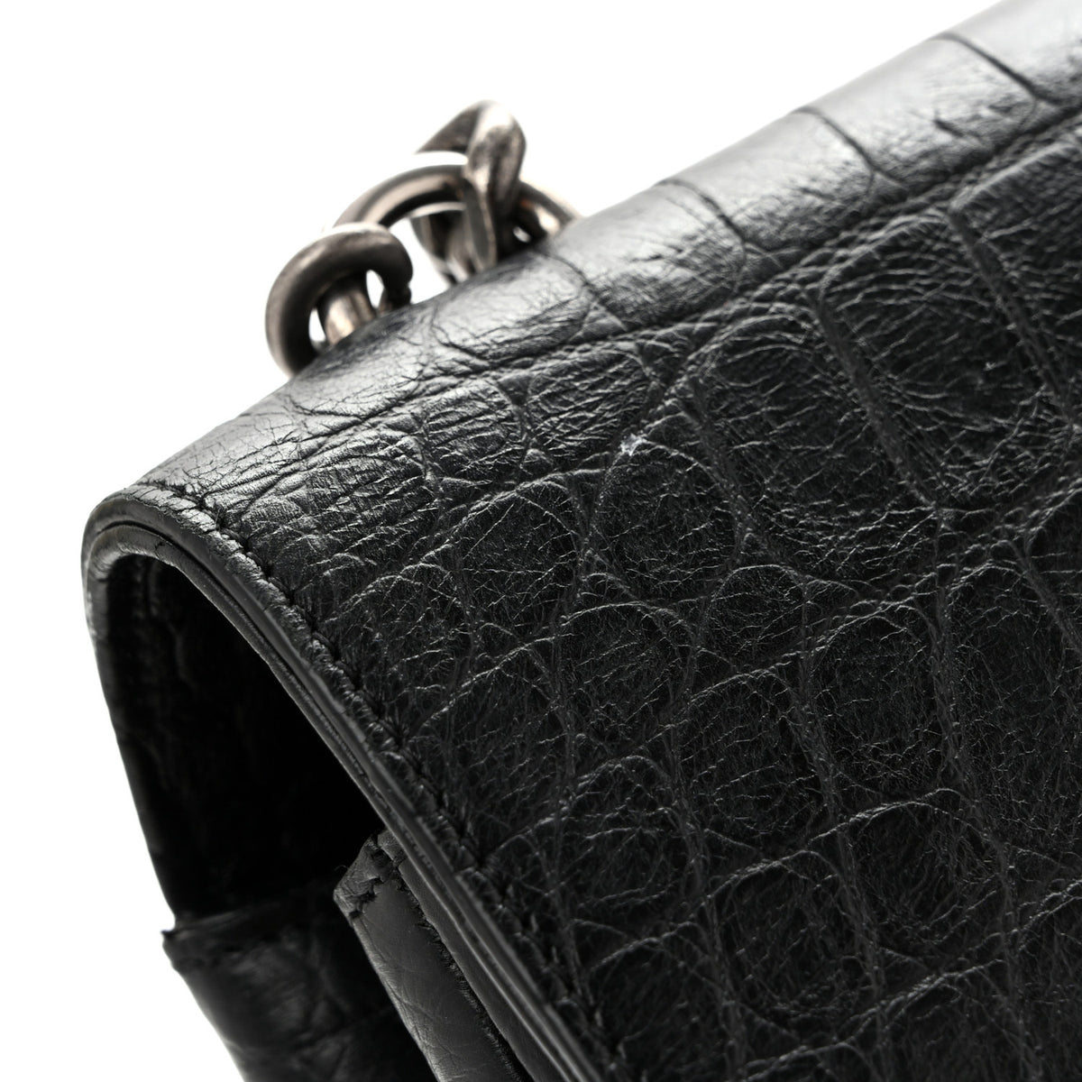 Calfskin Crocodile Embossed Monogram Large College Satchel Black