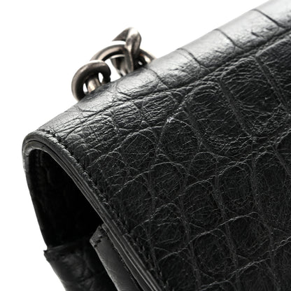 Saint Laurent Calfskin Crocodile Embossed Monogram Large College Satchel Black 11 of 14
